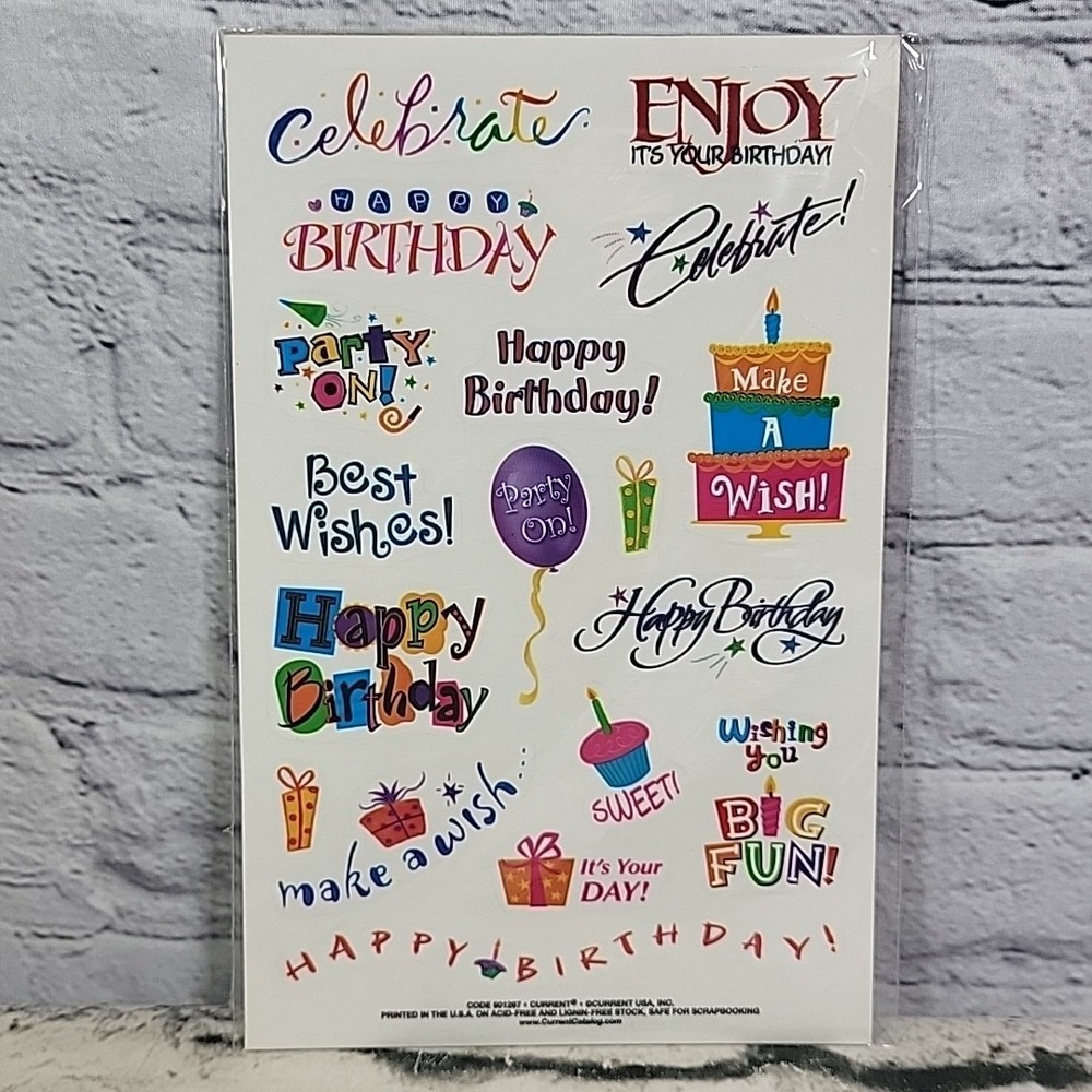 Vintage Current Stationary Birthday Party Scrapbooking Stickers Pack Of 3 Sheets